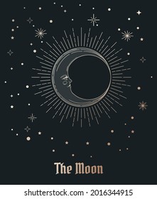 illustration moon with face in black and gold colours