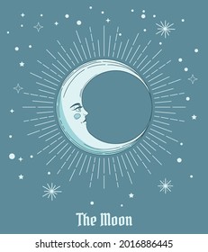 illustration moon with face blue night colours