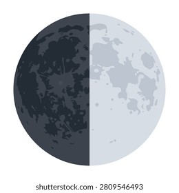 Illustration of the moon with half in shadow and half illuminated, showing phases