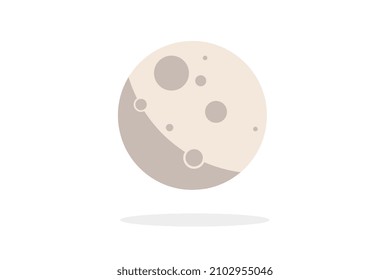 Illustration of the moon on a white background with a shadow below, vector size, icon.