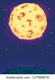 Illustration of a Moon Outer Space with Numbers on the Surface