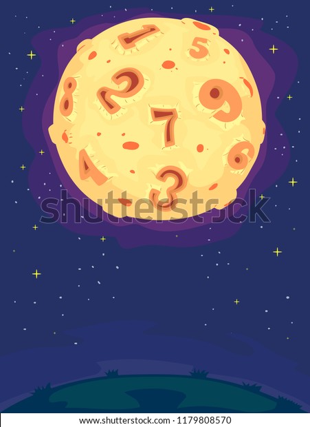 Illustration of a Moon Outer Space with Numbers\
on the Surface