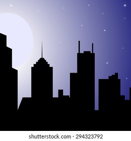 Illustration of the moon over the city. Vector background