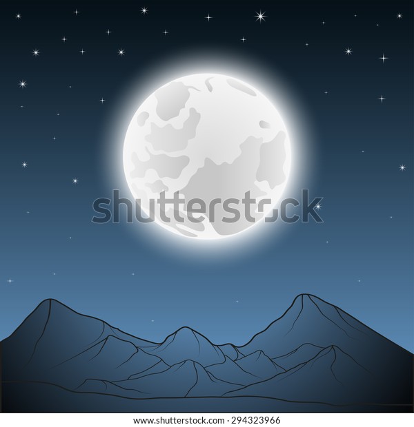 Illustration of the moon over the mountains.\
Vector background