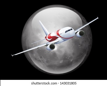 Illustration of the Moon and Plane