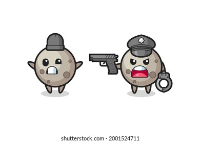 illustration of moon robber with hands up pose caught by police , cute style design for t shirt, sticker, logo element