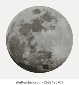 Illustration des Mondes, zeigt seine Krater und Textur. Der Mond ist in Graustufen dargestellt und hebt seine natürlichen Oberflächendetails und Mondmerkmale hervor. Vektorgrafik der Monddarstellung.