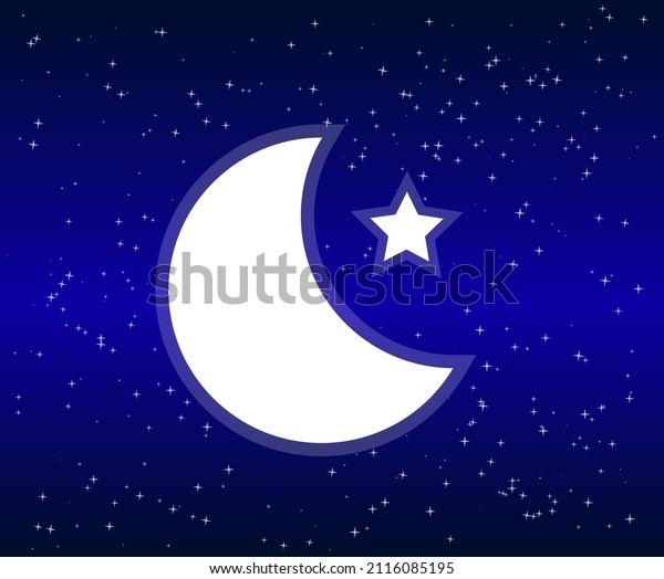 Illustration, moon and star. Dark blue color
background and small stars fill the
space.