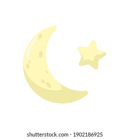 Illustration of moon with star. Icon of the moon. Vector.