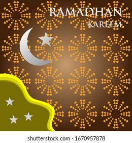 Illustration of moon, star make a paper cut Ramadan Kareem background. Good to use for banner, social media feed, etc.