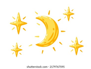 Illustration of moon and stars. Cartoon image of night.