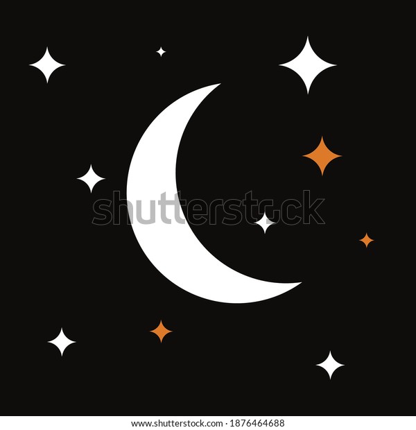 Illustration of the moon and stars isolated. Flat\
design. Vector illustration. Night with moon and stars icon in flat\
style. EPS 10\
vector.