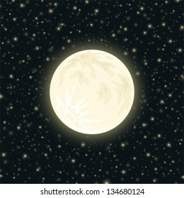An illustration of the moon and stars. Raster.