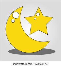 Illustration of moon and stars in yellow. Vector illustration of Eid day.