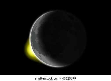 ilustración con luna y luz solar sobre fondo negro
