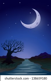 Illustration of a moonlight view