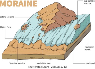 Illustration of moraine landforms diagram - vector