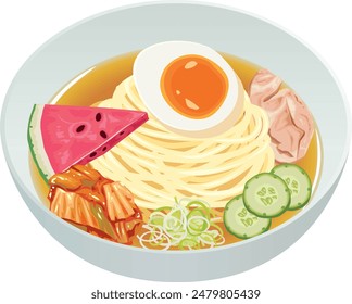 Es una ilustración de los fideos fríos de Morioka.
