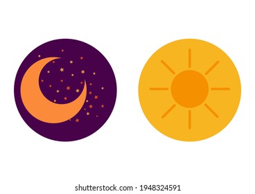 illustration of the morning and evening, in the morning there is the sun and at night there is the moon and stars