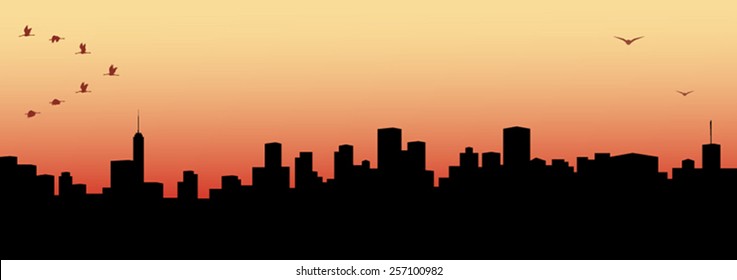 Illustration of a morning and evening view of cityscape 