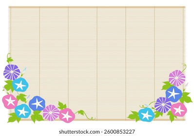 Illustration of morning glory and bamboo blinds