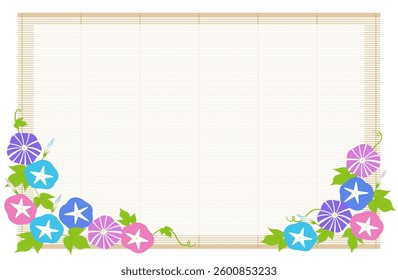 Illustration of morning glory and bamboo blinds