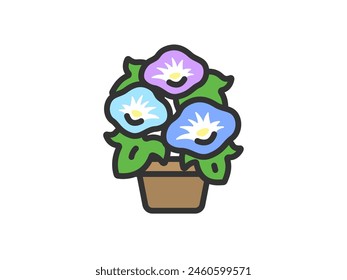 Illustration of morning glory flower icon (line drawing color).