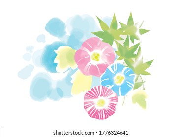 It is an illustration of morning glory and wind chimes like watercolor