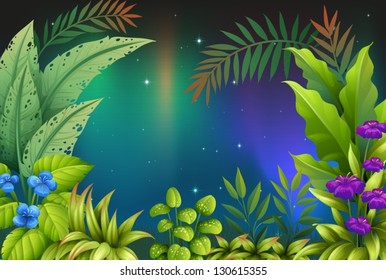 Illustration of the morning view with plants