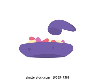 an illustration of mortar and pestle used to make chili sauce. crush or mash kitchen spices, chilies, garlic and onions to be crushed. flat style. vector design