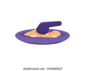an illustration of mortar and pestle used to make ayam geprek, a food from indonesia. pounding fried chicken and mixed with chili sauce. flat style. vector design