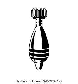 Illustration of a mortar shell in engraving style. Design element for poster, emblem, sign, badge. Vector illustration