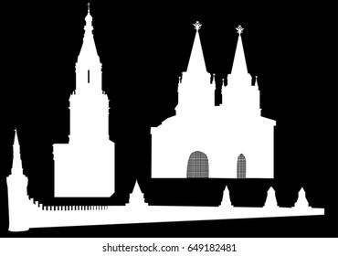 illustration with Moscow building silhouettes isolated on black background