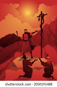 An illustration of Moses and the Brazen Serpent. Biblical Series