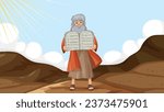Illustration of Moses holding Ten Commandments from religious Bible story