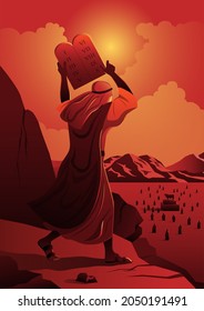 An illustration of Moses and Ten Commandments. Biblical Series