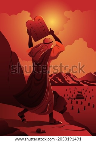 An illustration of Moses and Ten Commandments. Biblical Series