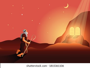 An illustration of Moses and the ten commandments tablets