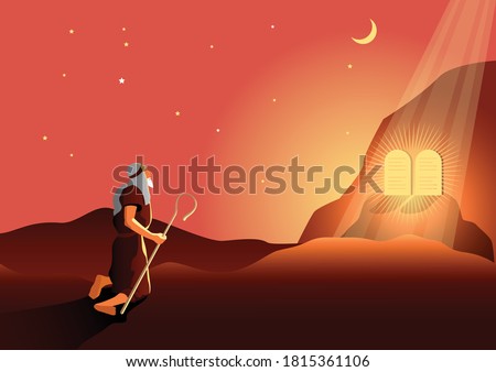An illustration of Moses and the ten commandments tablets