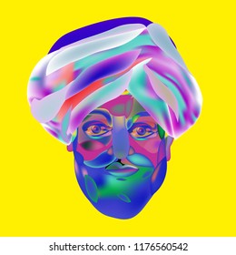 Illustration Moslem Man face with Turban in pop art style
