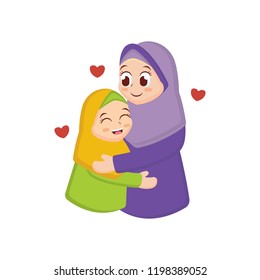 Illustration of Moslem Mother with Cartoon Style