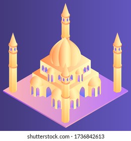 illustration of mosque with 3d illustration design, arabian islamic landmark and city town, the luxury building concept icon, dom for website or poster decoration and creative