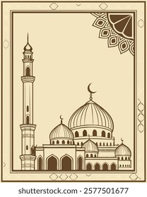 Illustration of Mosque with Arabic Art Frame for Business Use or Islamic Design Project