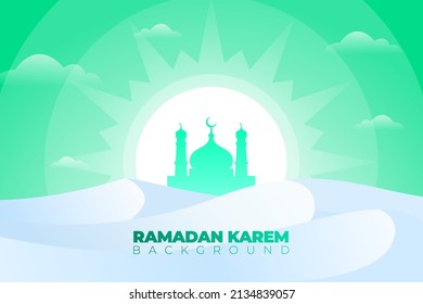 illustration of a mosque in the background with clouds, desert landscape mosque