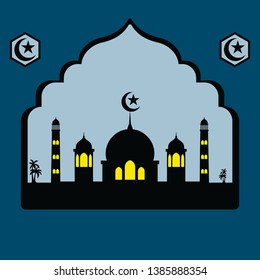 Illustration of mosque, mosque background, mosque greeting card, ramadan kareem greeting card - vector