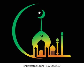 illustration of the mosque in black background