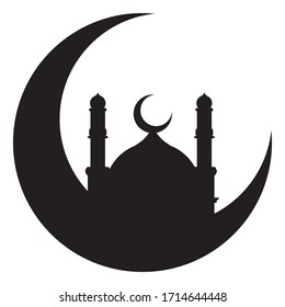 Illustration of a Mosque Building with a Dome over white background.