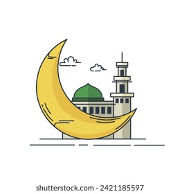 Illustration of a mosque building and the moon to show the glory of the holy month of Ramadan which is suitable to complete a design with a Ramadan theme