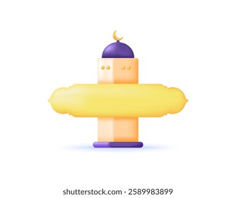 illustration of mosque building with yellow frame board. decoration or ornament. symbol. minimalist 3d style design. design elements. Ramadan, Eid al-Fitr, Eid al-Adha