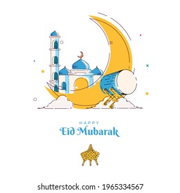 illustration mosque eid mubarak line art template greeting card and background ramadan kareem